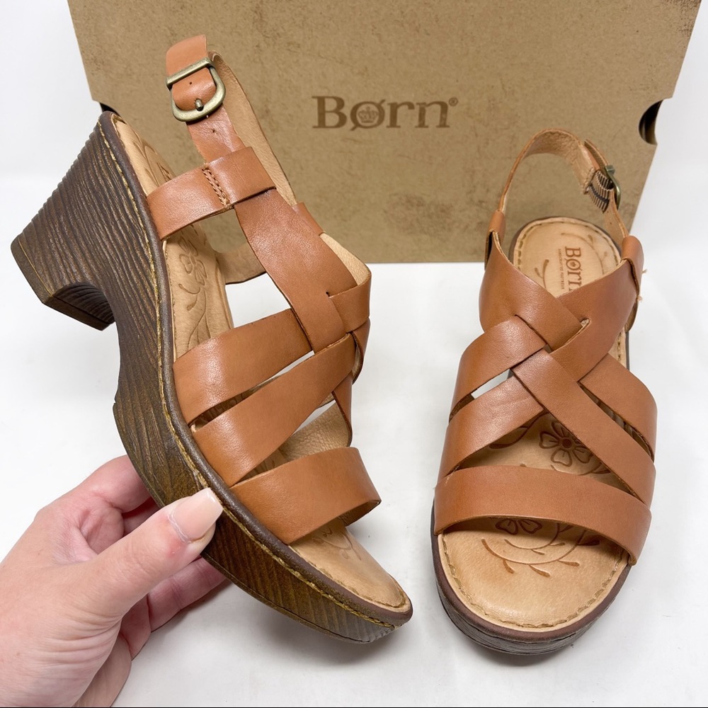 BORN Carmo Tan Genuine Leather Sandal Wedge